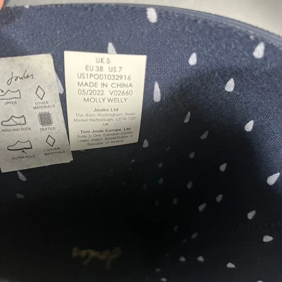 Joules Molly Welly Rain Boots Navy White Stripe Floral Buckle Women US 7 EU 38 - Picture 8 of 12